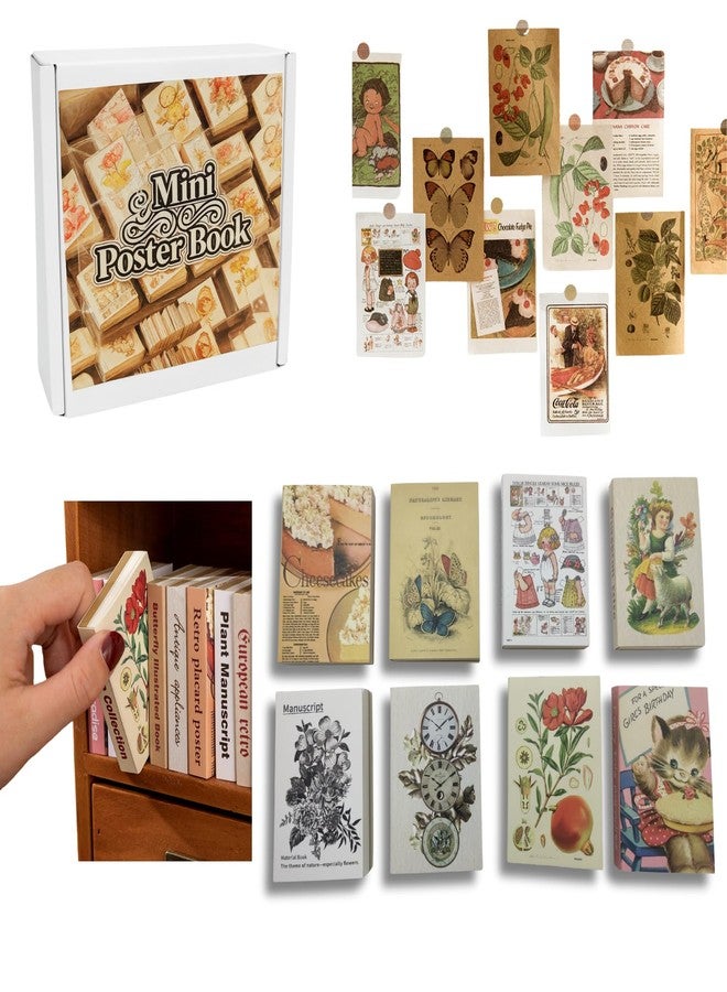 VDFZHL Mini Books DIY Crafts Miniature Books with Washi Stickers, Scrapbook Sticker Pages (Non-Adhesive), 8 Themes 640 Mini Illustrations, Cuttable Pages, Dollhouse Decor, Miniature Lover Gifts - Image 1